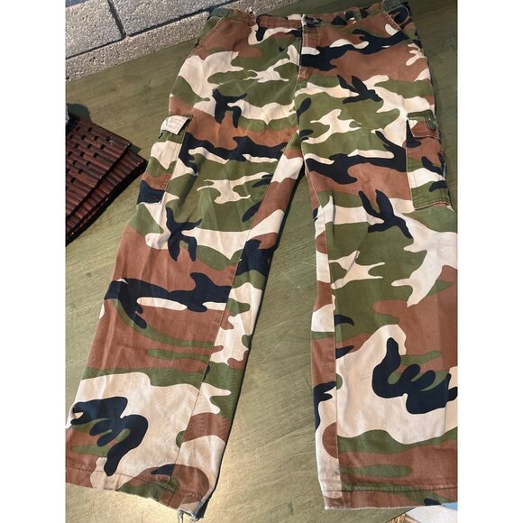 Vintage Woodland Camo Cargo Pants Military Surplus Tactical Utility Trousers - Picture 1 of 9